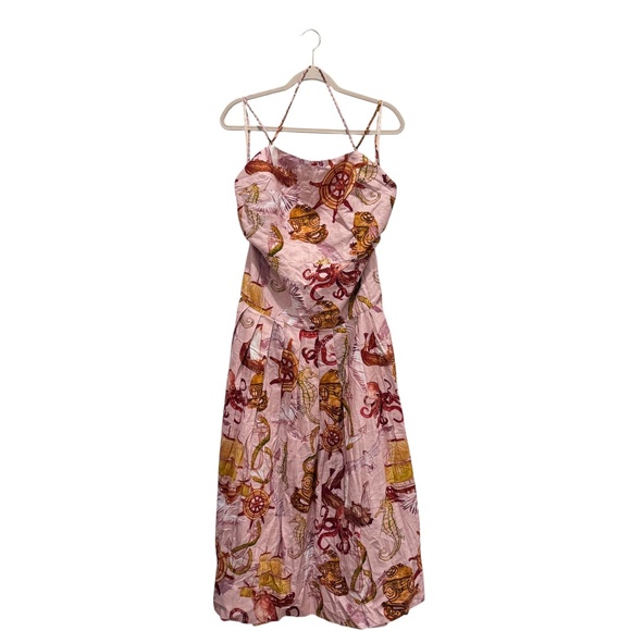 NWT Farm Rio Strappy Linen Maxi Dress Nautical Wonder Casual Beach Pink Sz XL - Picture 3 of 16